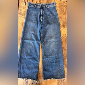 Zara Wide Leg Frayed Hem Blue Denim Jeans